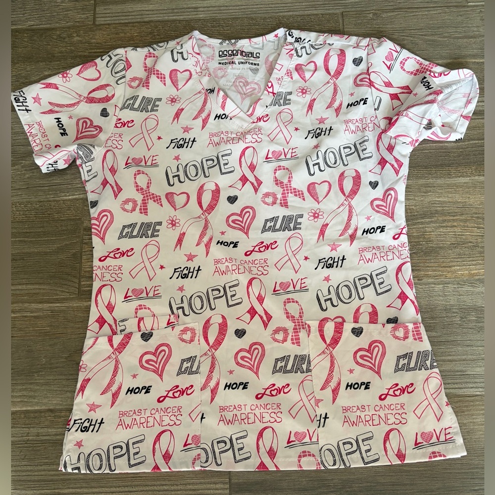 Essentials Pink and Gray Heart Medical Scrub Top